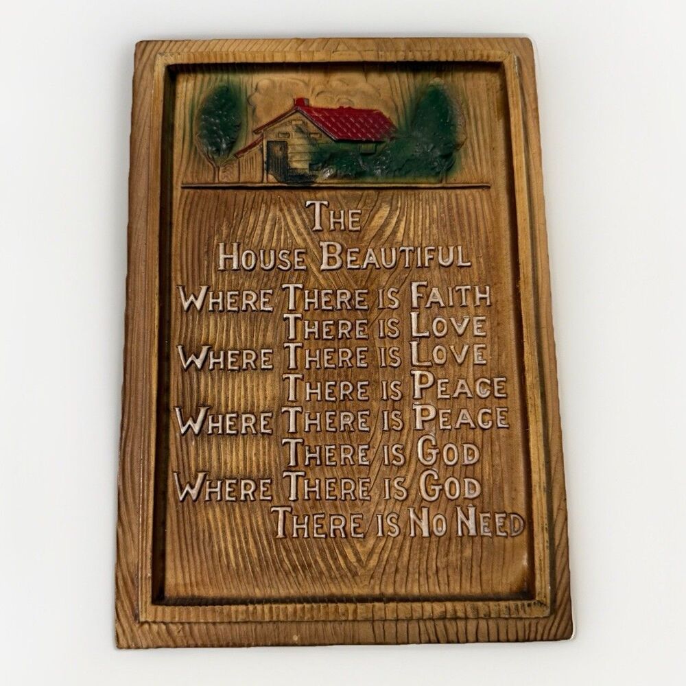 Vintage Victoria Ceramics Wall Plaque With Poem The House Beautiful “Faux Wood” - Picture 1 of 14